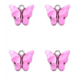 Bedel vlinder antiek zilver pink, per stuk